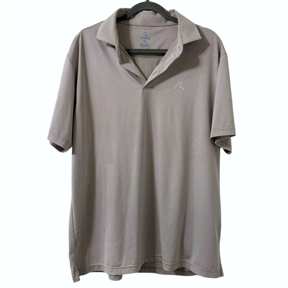 Rhoback Mens XL Performance Polo Shirt‎ Gray White Micro Striped Short Sleeve